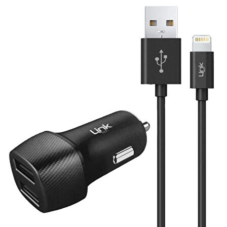 LinkTech C492 Araç Şarj Aleti ve Lightning USB Kablo Set 2.4A 2x USB