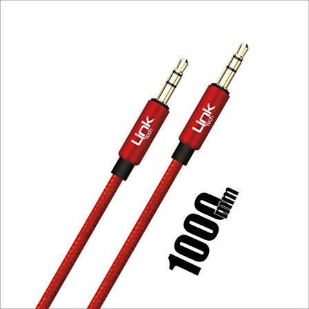 Linktech A577 Örgülü 3.5mm Jack Aux Kablo-Kırmızı