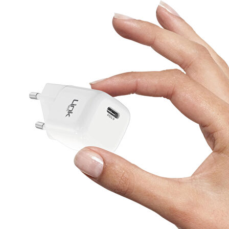 Linktech G821 Supper Silicon Tech 20W PD USB-C Seyahat Şarj Aleti Lightning Kablo Set Beyaz