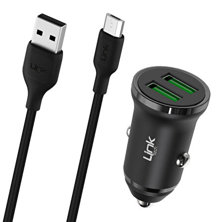 LinkTech C481e 12W 2x USB + Micro USB Kablo Araç İçi Şarj Aleti Set Siyah