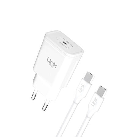 LinkTech S664 Premium 20W PD QC Type-C to Type-C Kablolu Şarj Aleti Beyaz