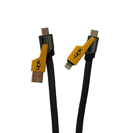 Linktech K474 Mecha Style 4in1 USB + Type-C + Lightning 100W Şarj Kablosu