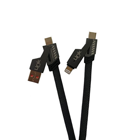 Linktech K474 Mecha Style 4in1 USB + Type-C + Lightning 100W Şarj Kablosu