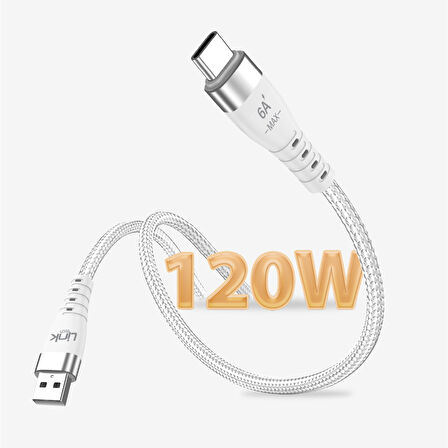 K654 Premium 120W Örgülü Metal Başlı Tip-C Şarj Kablosu