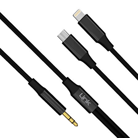 LinkTech A204 Type-C + Lightning - 3.5mm AUX Kablo 1.20mt Siyah