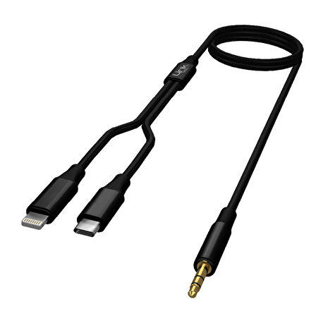 LinkTech A204 Type-C + Lightning - 3.5mm AUX Kablo 1.20mt Siyah