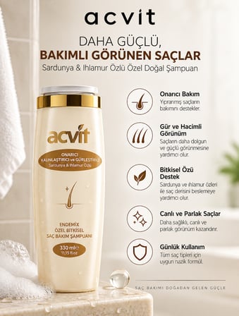 Acvit Gürleştirici ve Kalınlaştırıcı Bitkisel Şampuan 330 ML | Sardunya & Ihlamur Özlü Onarıcı Saç Bakımı