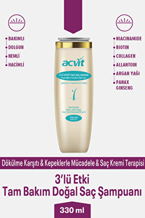 Kepeklenmeye Karşı 3’lü Etki Doğal Tam Bakım Saç Şampuanı – 330 ml