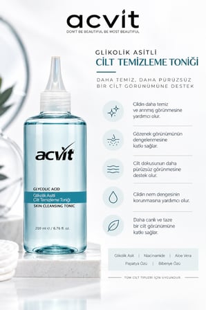 Glikolik Asitli Cilt Temizleme Toniği Leke Karşıtı, Ton Eşitleyici, Arındırıcı 200 ML