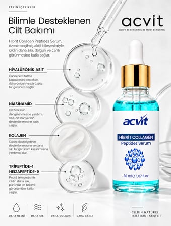 Acvit Hibrit Collagen Peptites Serum 30 ml | Derin Nem ve Dolgunluk, Kolajen Desteği ve Sıkılaşma