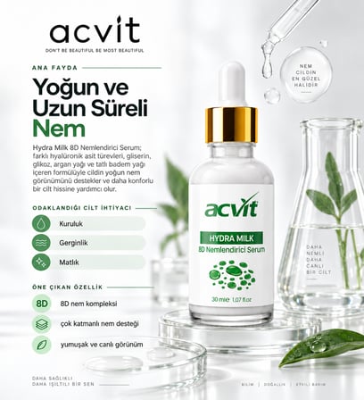 Acvit Hydra Milk 8d Hyaluronik Asit Nemlendirici Serum 30 ml | Yoğun Nem & Bariyer Güçlendirici