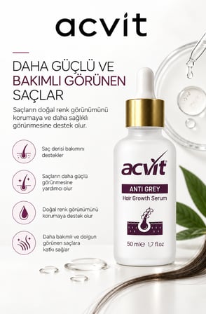 Acvit Anti Grey Hair Growth Serum - Beyaz Saç ve Dökülme Kontrolü - Saç Derisini Güçlendirme – 50 ml
