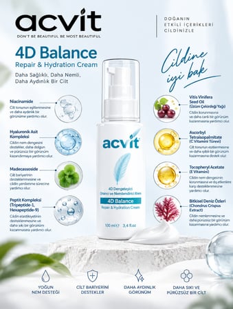 Acvit 4D Balance Repair Hydration Cream 100 ml Onarıcı Dengeleyici Nemlendirici Vücut Kremi B3 Vitaminli Normal ve Karma Ciltler İçin