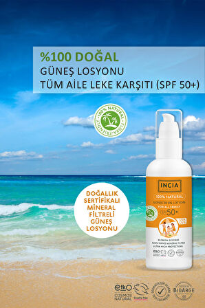 INCIA %100 Doğal Tüm Aile için Güneş Losyonu 50 SPF 100ml