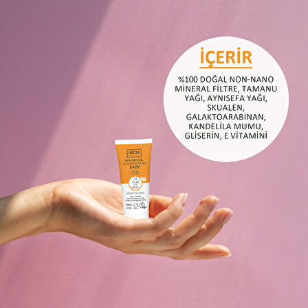 INCIA %100 Doğal Bebek Güneş Kremi Leke Karşıtı Mineral Filtreli Yüksek Koruma SPF 50+ UVA UVB 10 ml