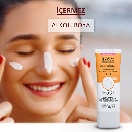 %100 Doğal Yüz Güneş Kremi Leke Karşıtı Aydınlatıcı Mineral Filtre UVA1 UVA2 UVB SPF 50+ 30 ml