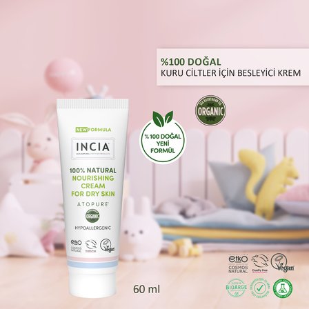 İncia Atopure ®  Doğal Atopiğe Eğilimli Ciltler İ̇Çin Krem Çok Kuru Ciltler İ̇Çin Yalancı İ̇Ğde Yağı 60 Ml