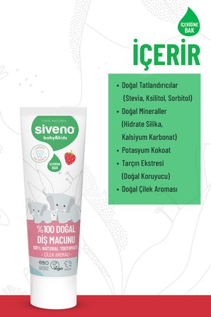 Siveno  Doğal Diş Macunu Bebek Ve Çocuk İ̇Çin Çilekli Aromalı Florürsüz 50 Ml