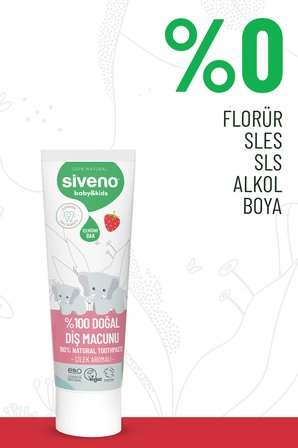 Siveno  Doğal Diş Macunu Bebek Ve Çocuk İ̇Çin Çilekli Aromalı Florürsüz 50 Ml