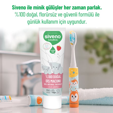 Siveno %100 Doğal Diş Macunu Bebek ve Çocuk İçin Çilek Aromalı Florürsüz 50 ml