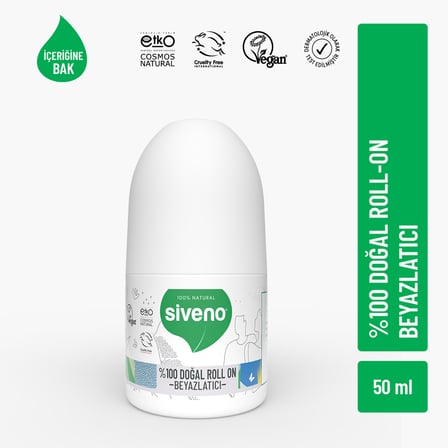 Siveno %100 Doğal Roll-on Beyazlatıcı Etkili Deodorant Ter Kokusu Önleyici Bitkisel Lekesiz Vegan 50 ml