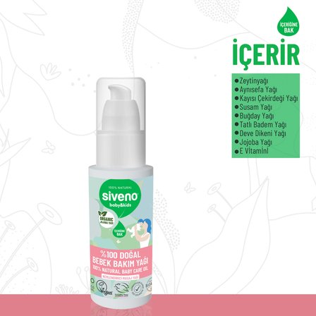 Siveno %100 Doğal Bebek Yağı Organik Jojoba Bakım Masaj Yağı Bitkisel Vegan 50 ml