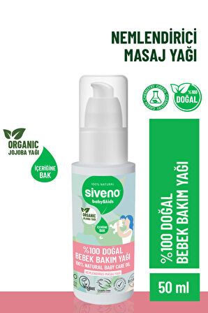 Siveno %100 Doğal Bebek Yağı Organik Jojoba Bakım Masaj Yağı Parafinsiz Bitkisel Vegan 50 ml