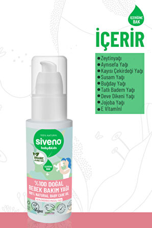 Siveno %100 Doğal Bebek Yağı Organik Jojoba Bakım Masaj Yağı Parafinsiz Bitkisel Vegan 50 ml