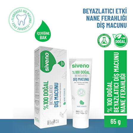 Siveno %100 Doğal Diş Macunu Beyazlatıcı Nane Ferahlığı Florürsüz 65 Gr