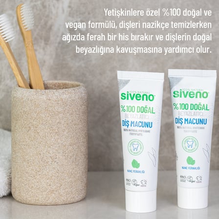 Siveno %100 Doğal Diş Macunu Beyazlatıcı Nane Ferahlığı Florürsüz 65 Gr