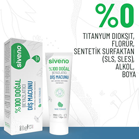 Siveno %100 Doğal Diş Macunu Beyazlatıcı Nane Ferahlığı Florürsüz 65 Gr