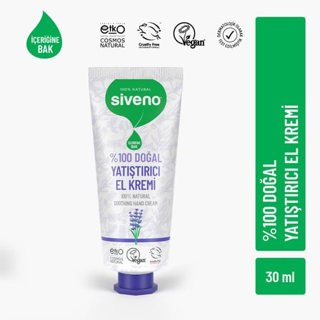 Siveno %100 Doğal El ve Vücut Kremi Lavanta Cilt Yatıştırıcı Onarıcı Yoğun Nemlendirici Vegan 30 ml
