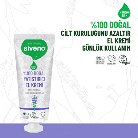 Siveno %100 Doğal El ve Vücut Kremi Lavanta Cilt Yatıştırıcı Onarıcı Yoğun Nemlendirici Vegan 30 ml