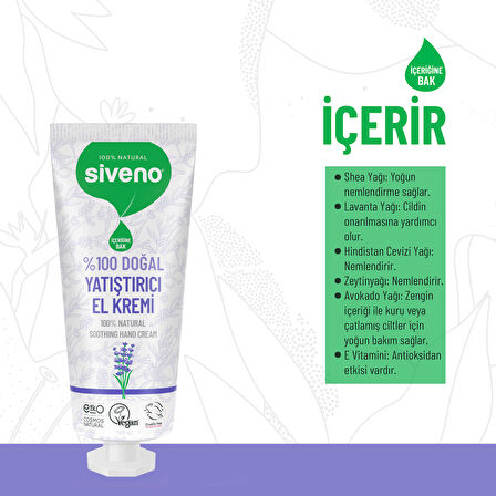 Siveno %100 Doğal El ve Vücut Kremi Lavanta Cilt Yatıştırıcı Onarıcı Yoğun Nemlendirici Vegan 30 ml