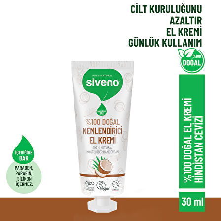 Siveno %100 Doğal El ve Vücut Kremi Hindistan Cevizi Avokado Yoğun Nemlendirici Onarıcı Vegan 30 ml