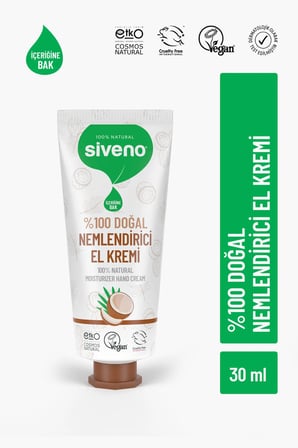 Siveno %100 Doğal El ve Vücut Kremi Hindistan Cevizi Avokado Yoğun Nemlendirici Onarıcı Vegan 30 ml