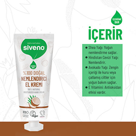 Siveno %100 Doğal El ve Vücut Kremi Hindistan Cevizi Avokado Yoğun Nemlendirici Onarıcı Vegan 30 ml