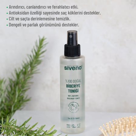 Siveno %100 Doğal Biberiye Suyu Saç Dökülmesi Karşıtı ve Hızlı Saç Uzatma Etkili Saç Toniği 150 ml