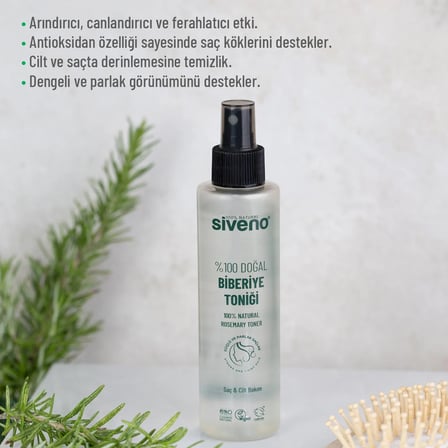 Siveno %100 Doğal Biberiye Suyu Saç Dökülmesi Karşıtı ve Hızlı Saç Uzatma Etkili Saç Toniği 150 ml