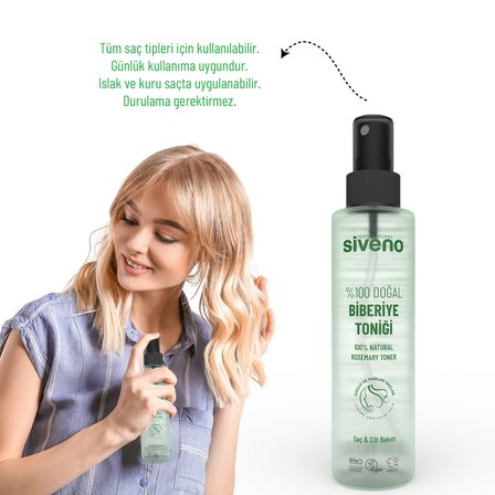 Siveno %100 Doğal Biberiye Suyu Saç Dökülmesi Karşıtı ve Hızlı Saç Uzatma Etkili Saç Toniği 150 ml