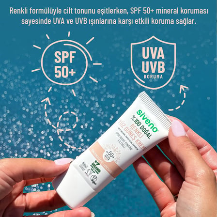 Siveno %100 Doğal Yüz Güneş Kremi Renkli Ton Eşitleyici Leke Karşıtı SPF 50+ UVA UVB 30 ml