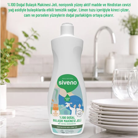 Siveno %100 Doğal Bulaşık Makinesi Jeli Kireç Önleyici & Temizleyici Limon Tuzu, Noniyonik Aktif 400 ml