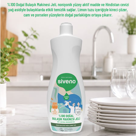 Siveno %100 Doğal Bulaşık Makinesi Jeli Kireç Önleyici & Temizleyici Limon Tuzu, Noniyonik Aktif 400 ml