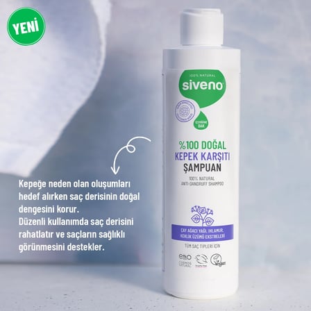 Siveno %100 Doğal Kepeğe Karşı Etkili Şampuan Yağlı Saçlar İçin Çay Ağacı Özlü 225 ml