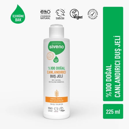 Siveno  Doğal Duş Jeli Canlandırıcı Sebum Dengeleyici Vegan 225 Ml