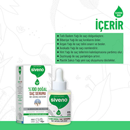 Siveno %100 Doğal Saç Bakım Serumu Dökülme Önleyici Onarıcı 10 Mucizevi Yağ 30 ml