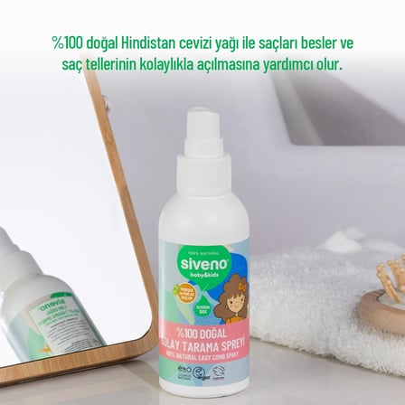 Siveno %100 Doğal Kolay Tarama Spreyi Çocuklar İçin Nemlendirici Hindistan Cevizi Yağlı 100 ml