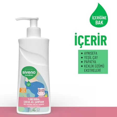 Siveno %100 Doğal Yenidoğan Bebek Çocuk Jel Şampuanı Saç ve Vücut Konak Önleyici 325 ml