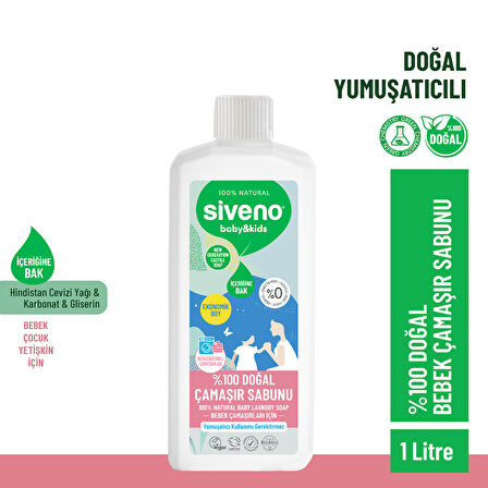 Siveno %100 Doğal Bebek Çamaşır Sabunu Kendinden Yumuşatıcılı Bitkisel Deterjan Vegan 1000 ml