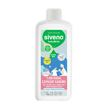 Siveno %100 Doğal Bebek Çamaşır Sabunu Kendinden Yumuşatıcılı Bitkisel Deterjan Vegan 1000 ml